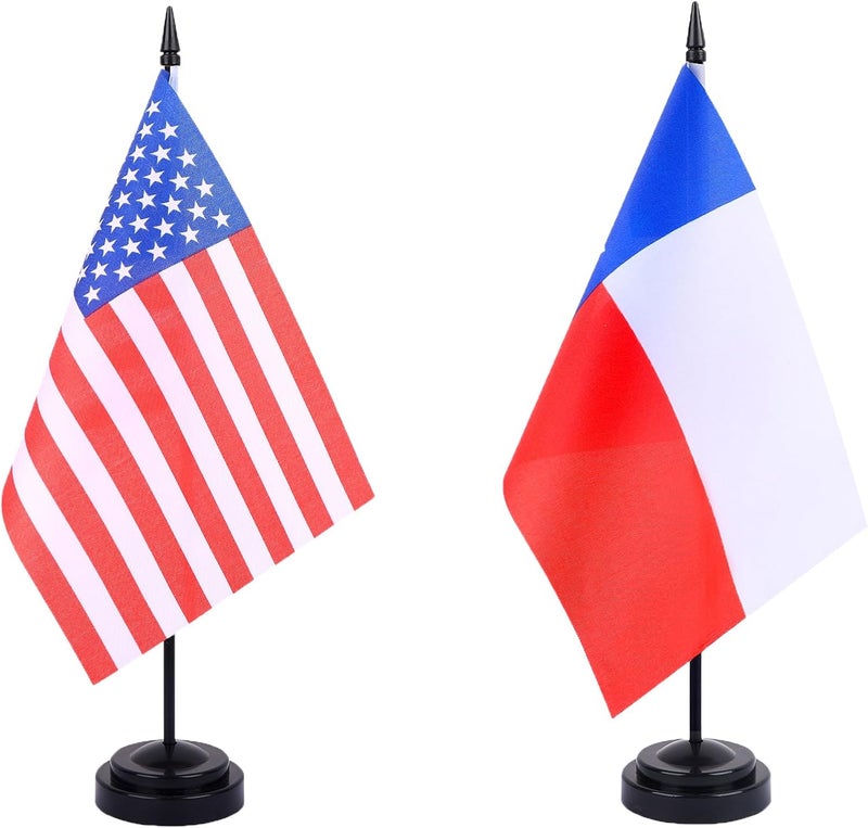 WXTWK 2 Pack USA Texas Flag Texas State Desk Flag Set - Mini Small Texas Table Office Flags with Black 12" Solid Pole Stand Base Classroom Meeting Desktop Decorations - Image 1